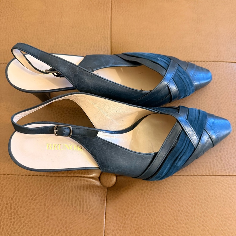 Bruno Magli Black Leather Slingback Heels